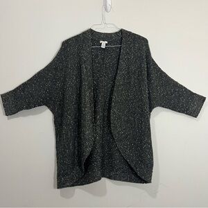 Chico’s Wool Blend Knit Open Front Cardigan Grey Silver Gold Size 2 L Cozy Goth
